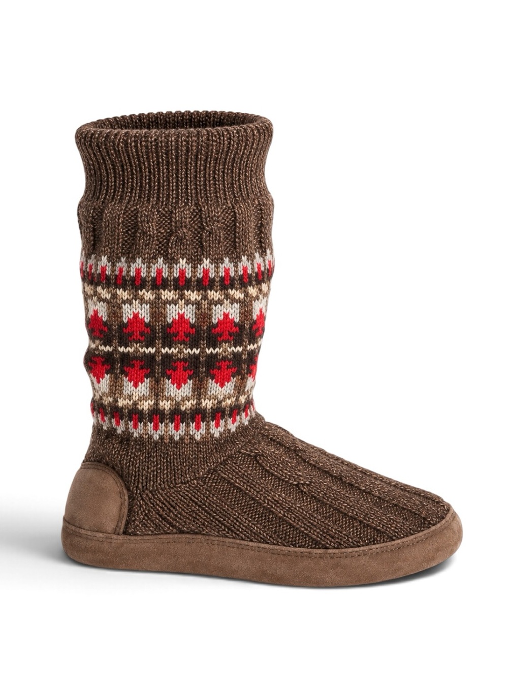 MUK LUKS Vanessa Slipper Boots Brown Fair Isle Knit Medium Size 6.5-7.5